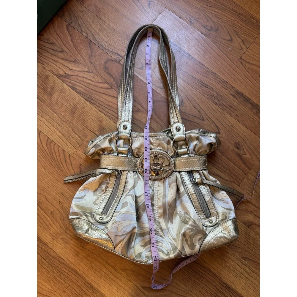 Y2K VTG Kathy Van Zeeland Metallic Gold Ruched Hobo Shoulder Bag Bratz Glam